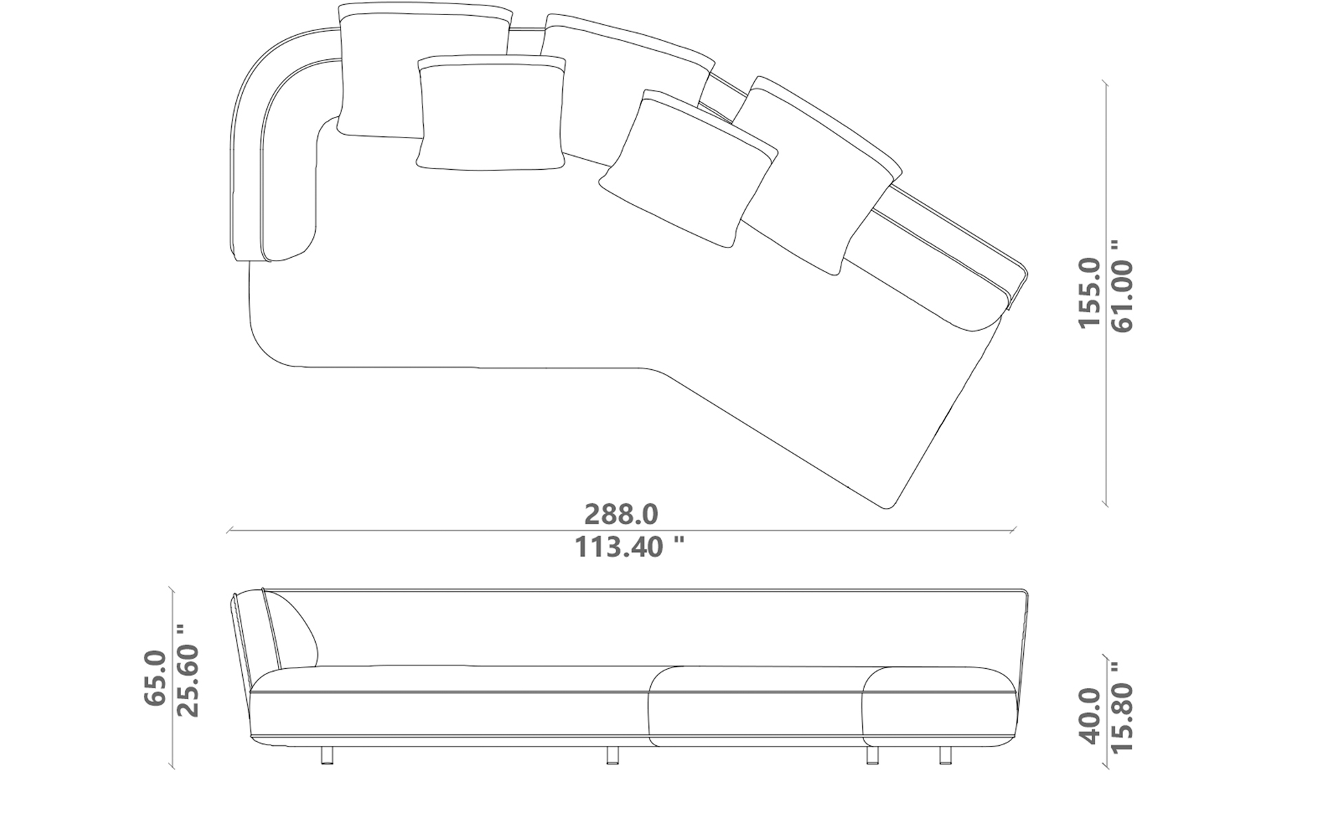 Alma sofa oblique end dx